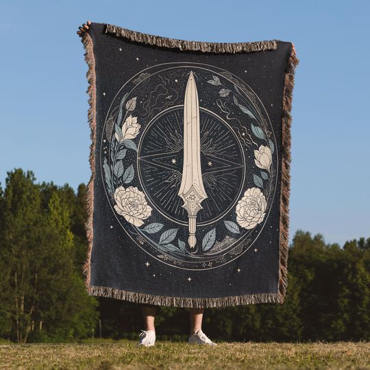 Discover Sword Woven Throw Blanket, Celestial Floral Design