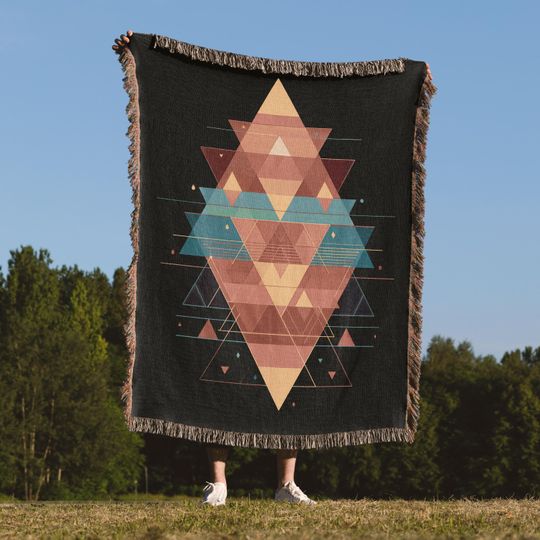 Discover Geometric Woven Blanket with Colorful Triangle Design