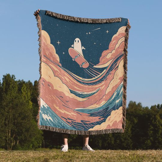 Discover Ghost Skateboard Woven Blanket - Cosmic Wave Design