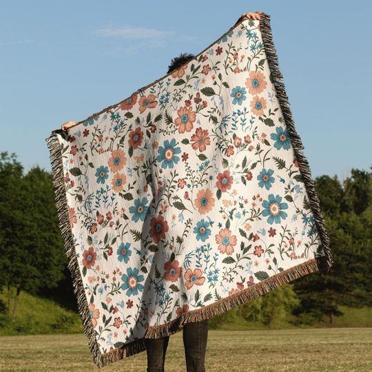Discover Floral Woven Blanket - Vintage Cottagecore Decor
