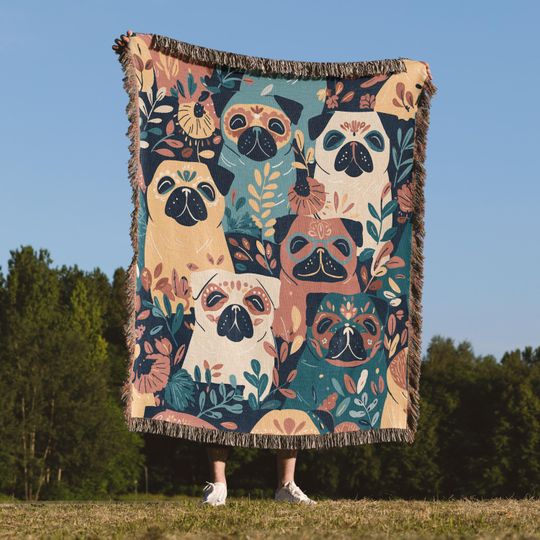 Discover Sugar Skull Pug Woven Blanket, Day of the Dead Decor