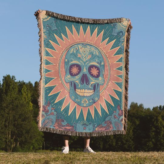 Discover Sugar Skull Woven Blanket, Psychedelic Skull Tapestry