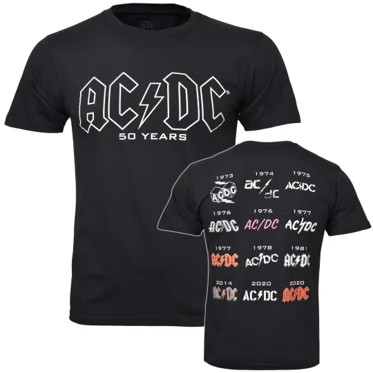 Discover AC DC Logo History T-Shirt 50th Anniversary