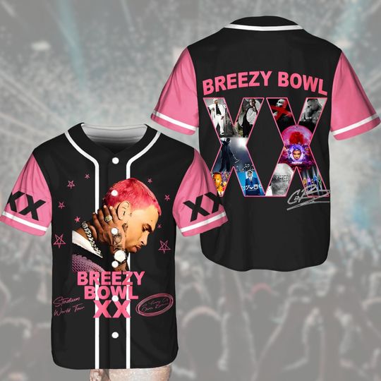 Discover Breezy Bowl XX Baseball Jersey, Breezy Concert Outfit for Fans, Music Tour Sports Jersey, Hip Hop Style Shirt, Performer Stage Merch