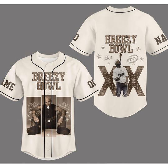 Breezy Bowl XX Chris Brown, Breezy Bowl Baseball Jersey  Vintage Streetwear Hip Hop Graphic Shirt for Men and Women