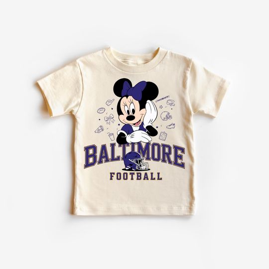 Discover Baltimore Football Minnie T-Shirt, Kids Game Day Tee, Disney Football Shirt