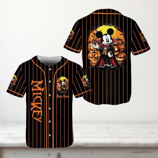 Discover Custom Halloween Mickey Baseball Jersey, Pumpkin Baseball Shirt, Disney Halloween Jersey Kids Shirt, Disney Spooky Group Tee