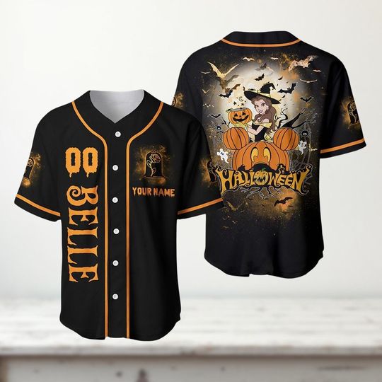 Discover Custom Belle Halloween Baseball Jersey, Pumpkin Princess Jersey Kids Shirt, Spooky Girl Jersey Gift