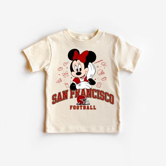 Discover San Francisco Football Minnie T-Shirt, Kids Game Day Tee, Cream Short Sleeve Shirt