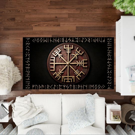 Discover Vegvisir Shield Rug, Viking Compass Rug, Scandinavian Mythology Rug, Area Rug, Norse Decor