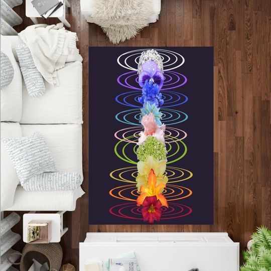 Discover Rainbow Chakra Rug, Nine Flower Chakra Design Rug, Home Decor, Living Room Rug