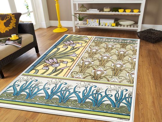 Discover Maurice Pillard Verneuil Iris (1896) Rug, Flower Pattern Rug, Living Room Rug, Area Rug
