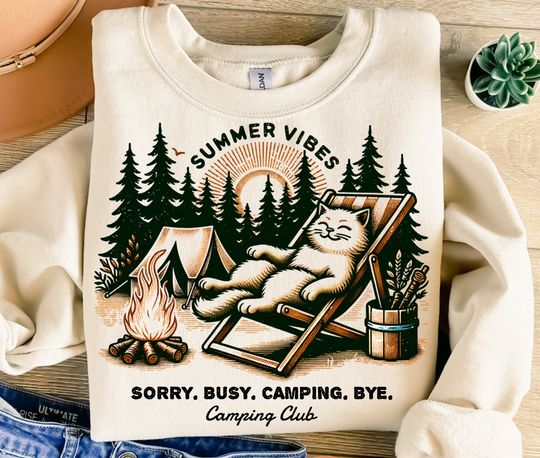 Discover Summer Vibes Camping Cat Sweatshirt