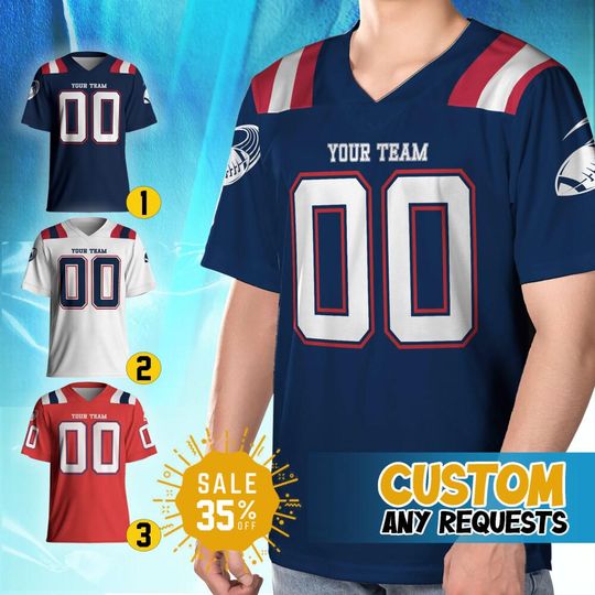 Discover Custom Famous Team Patriot Football Jersey Collection, Personalized Name & Number Jersey, Gift for birthday, Famous Teams, Game Days Shirt