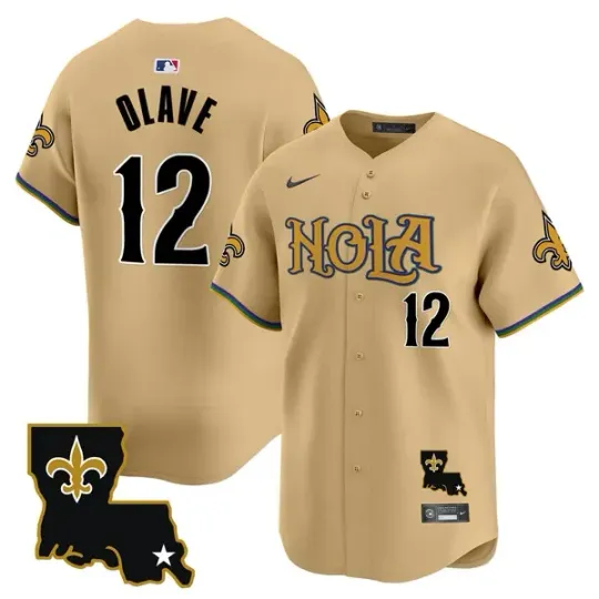 Discover New Orleans Saints #12 Chris Olave Gold NOLA Stitched Baseball Jersey