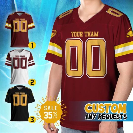 Discover Custom Team Commander Football Jersey Collection, Personalized Name & Number Sports, American Football Fan, Game Day Outfit