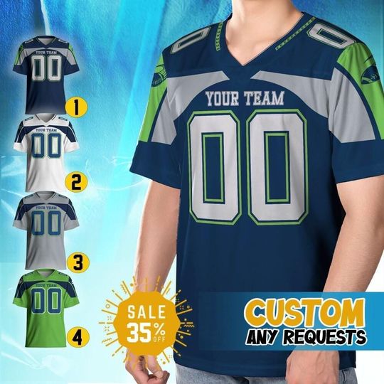 Discover Personalized Name & Number Sports, Custom Adult Youth Team Seahawk Football Jersey Collection, American Football Fan, Game Day Outfit