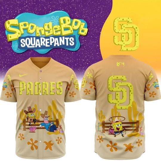 Padres Inspired Baseball Jersey Shirt | SpongeBob SquarePants Cartoon Jersey | Sport Apparel Gift