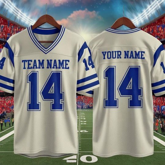 Discover Custom America Team Football Jersey, White Blue Football Jersey With Team Name Number