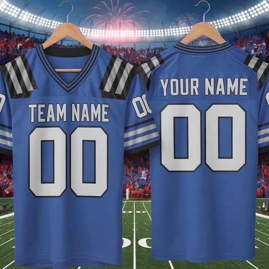Custom America Team Football Jersey, Blue Football Jersey With Team Name Number