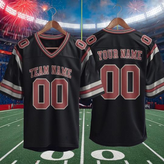 Discover Personalized America Team Football Game Jersey, Black Red Football Jersey With Team Name Number
