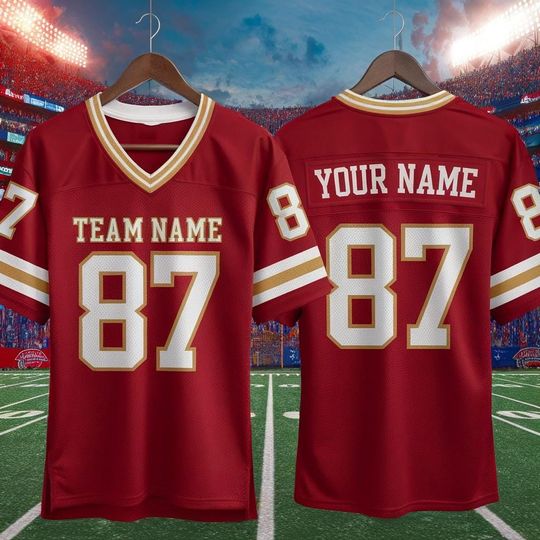Discover Custom America Team Football Game Jersey, Red Football Jersey With Team Name Number