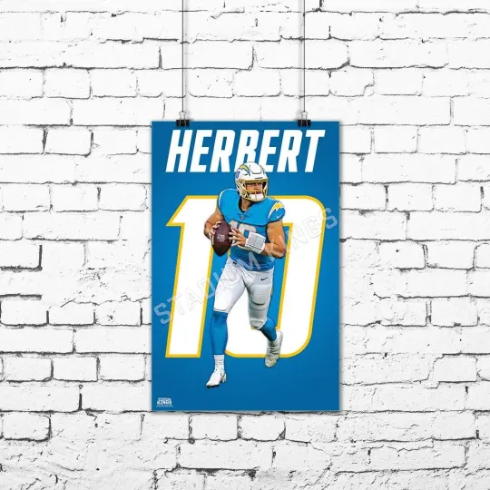 Discover Justin Herbert Chargers Football Action Wall Art Poster Print