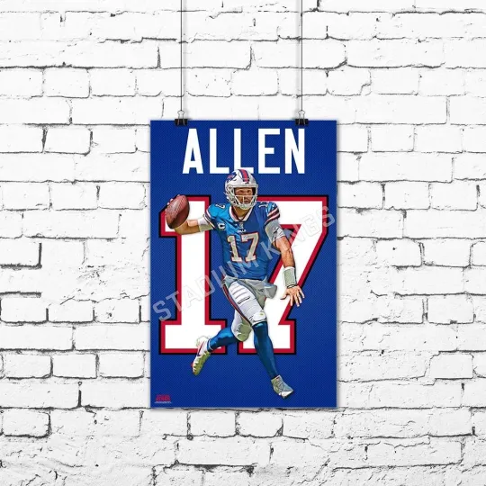Josh Allen Poster Buffalo Bills Home Jersey Wall Art Print