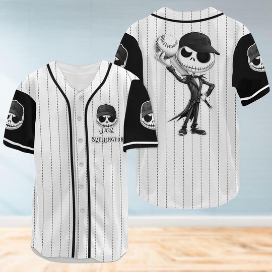 Discover Personalized Jack Skellington Baseball Jersey Shirt, Disney Horror Jersey