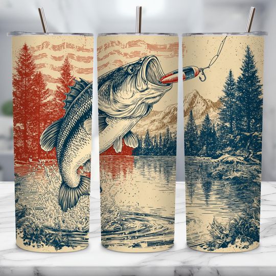 Discover Fishing Tumbler Wrap, Bass Fishing Tumbler, 20oz Skinny Sublimation Design, Fisherman Gift, Hunting Cup Wrap, Digital Download PNG