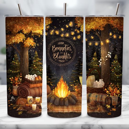 Discover Fall Camping Tumbler Wrap PNG: Bonfires & Blankets Sublimation Design (Digital Download)