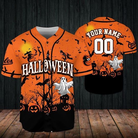 Discover Custom Halloween Baseball Jersey, Horror Ghost Pumpkin Shirt