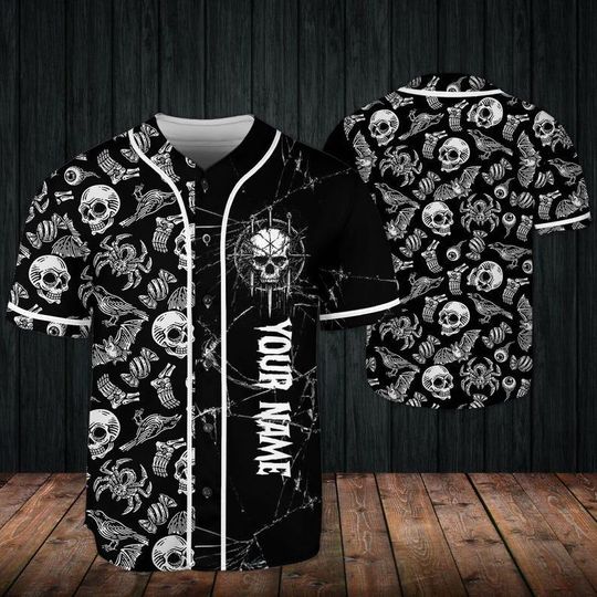 Discover Personalized Skull Halloween Baseball Shirt, Horror Skeleton Tee