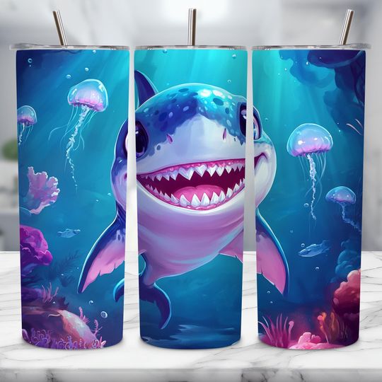 Discover Shark Tumbler with Lid and Straw, Ocean Tumbler