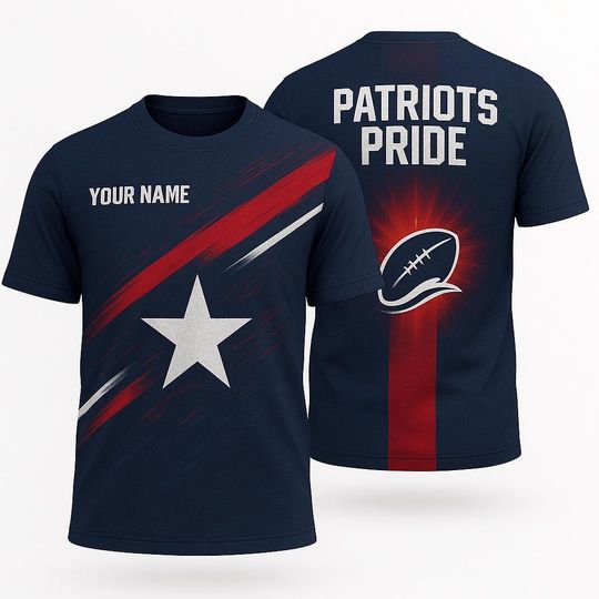 Custom 3D New England Patriots Fan Pride Football T Shirt Front Back Design