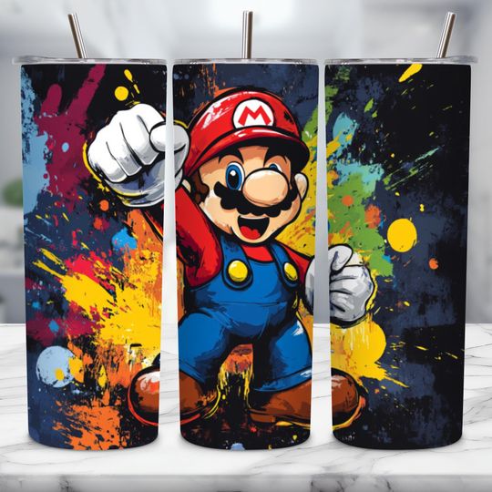 Retro Gaming Tumbler with Lid and Straw, Game Character Tumbler