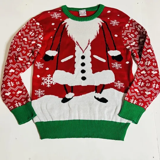 Discover Holiday Sweater Santa Red/Green Knit Ugly Christmas Sweater Size Large