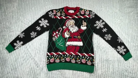 Ugly Holiday Sweater Women's M Santa Claus Pullover Long Sleeve Christmas