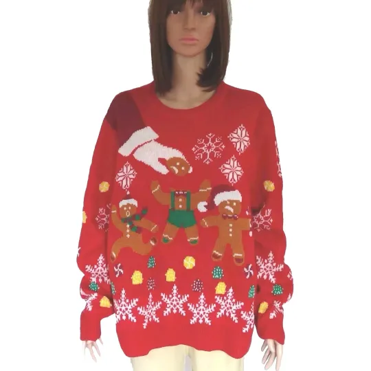 GINGERBREAD MAN LOSES HIS HEAD ! Sz XXL 2XL Red Ugly Christmas Party Sweater