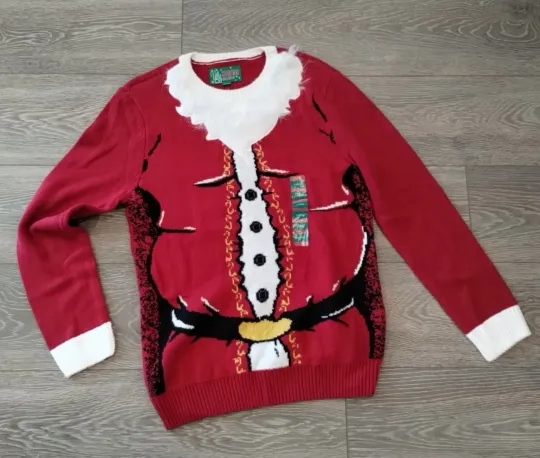 Discover Women's Ugly Christmas Sweater Red Santa w/Beard (Adult Large) Party Holiday Fun