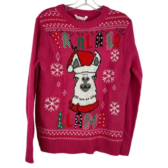 Belle Du Jour Pink Christmas Ugly Sweater Fa La La La Llama Small