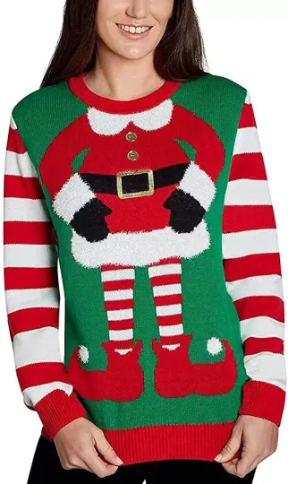 CHRISTMAS WOMEN'S PARTY TO BE JOLLY MRS ELF UGLY SWEATER (MULTI, X-Large)
