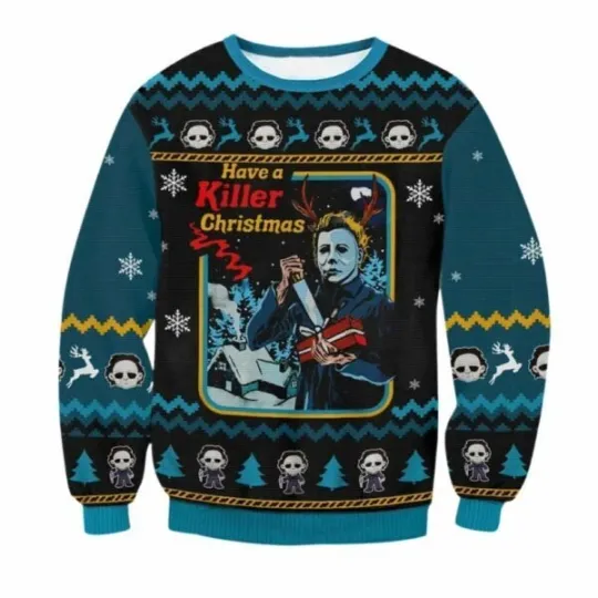 Micheal Myers Killer Christmas Ugly Sweater BG