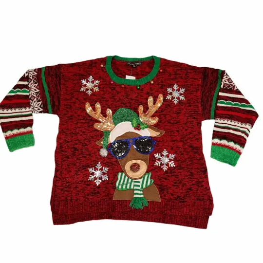 United States Sweaters Holiday Size 1X Reindeer Ugly Christmas Sweater