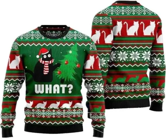 Discover Black Cat Ugly Christmas Sweater Pullover Holiday Vacation Sweater, Cat Lover