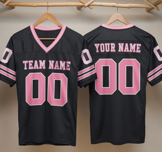 Discover Custom Black and Pink Football Game Jersey, Football Jersey With Your Team Name, America Fan Football Jersey, Gifts Idea for Football Lover