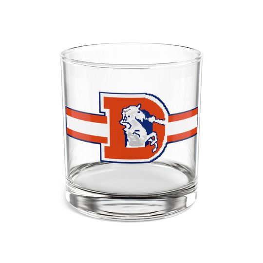 Discover Retro Broncos-Inspired Rocks Glass - Nostalgic Football Art Rocks Glass, 10oz