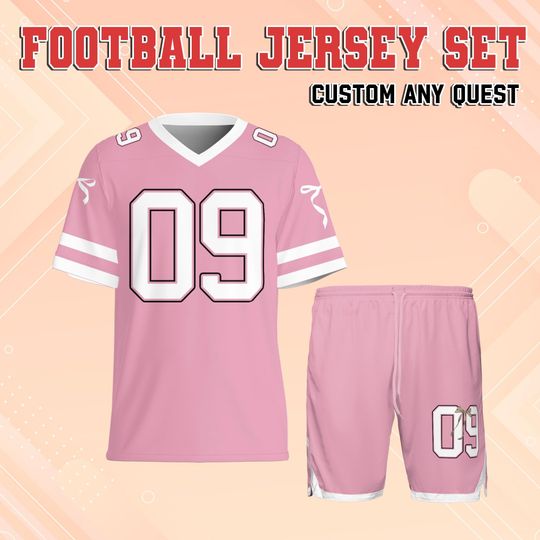 Discover Custom Name And Number Coquette Bow Pink Football Jersey, Personalized Name Bloom Jersey, Concert Jersey, Y2K Football Jersey, Sport Uniform