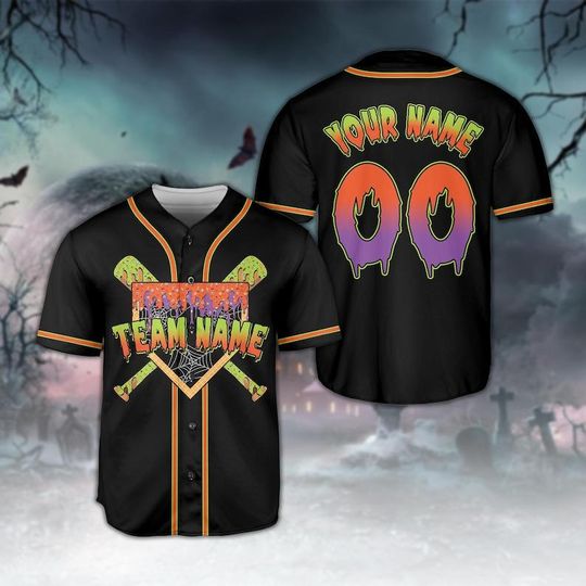 Custom Name Drip Halloween Baseball Jersey