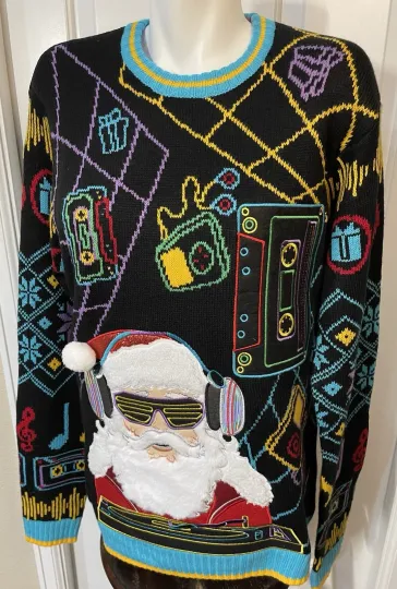 Discover Blizzard Bay Christmas DJ Santa Ugly Sweater Unisex Medium Black Teal New